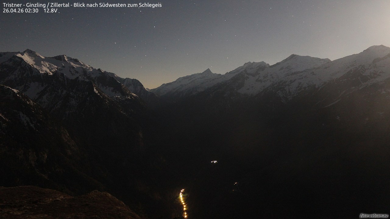 Archiv Foto Webcam Tristner/ Zillertal - Blick zum Grinberg