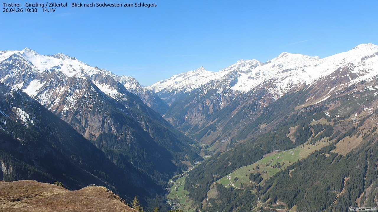 Archiv Foto Webcam Tristner/ Zillertal - Blick zum Grinberg