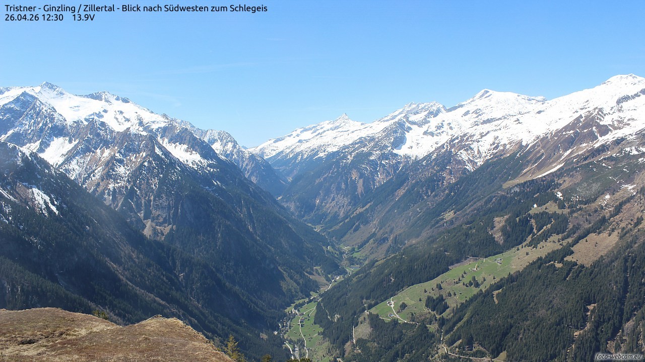 Archiv Foto Webcam Tristner/ Zillertal - Blick zum Grinberg