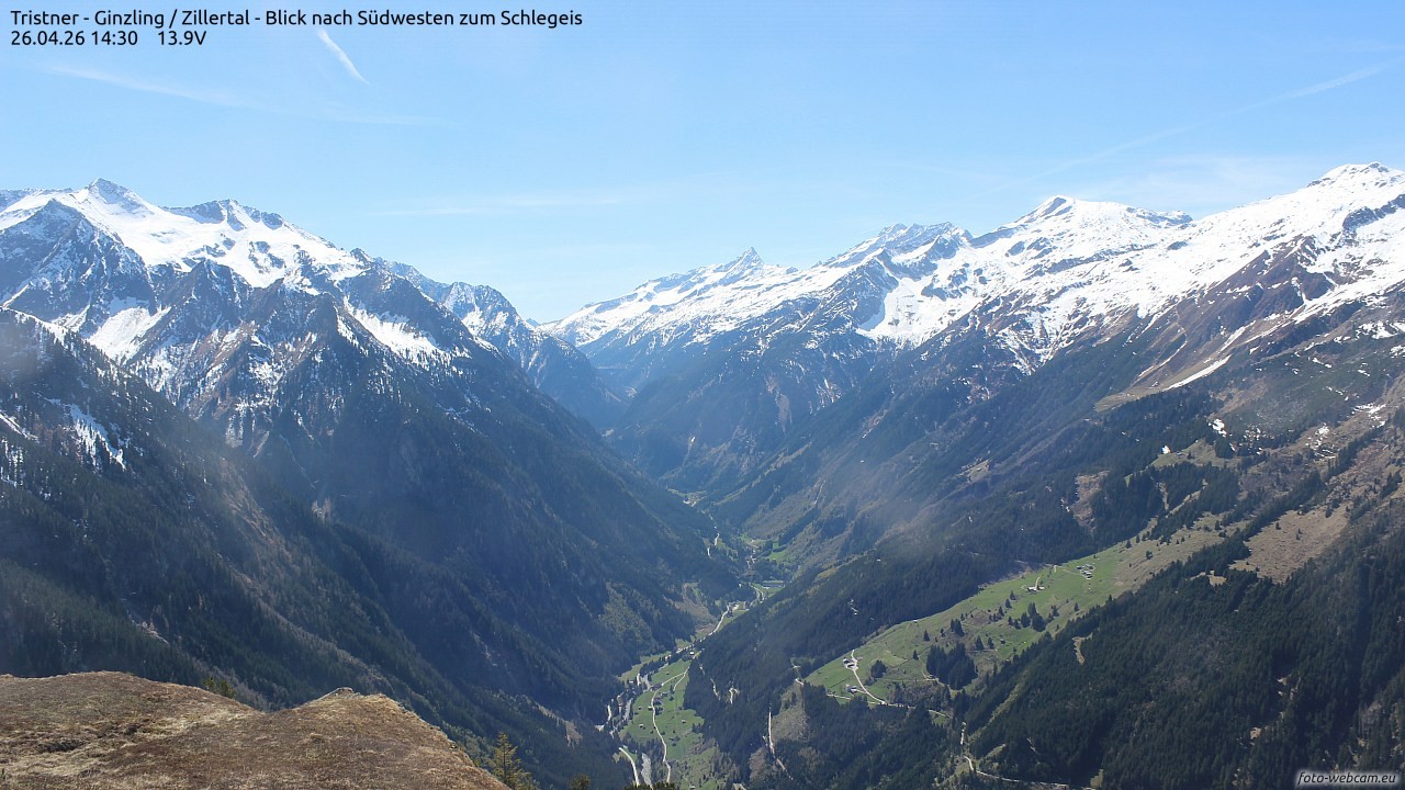 Archiv Foto Webcam Tristner/ Zillertal - Blick zum Grinberg