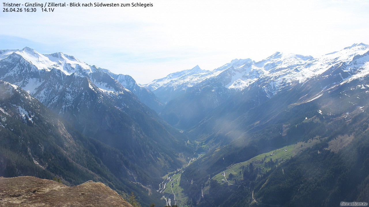 Archiv Foto Webcam Tristner/ Zillertal - Blick zum Grinberg