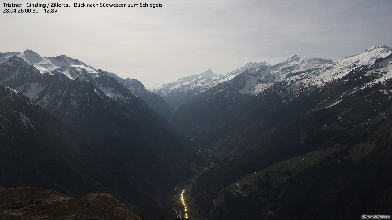Archiv Foto Webcam Tristner/ Zillertal - Blick zum Grinberg