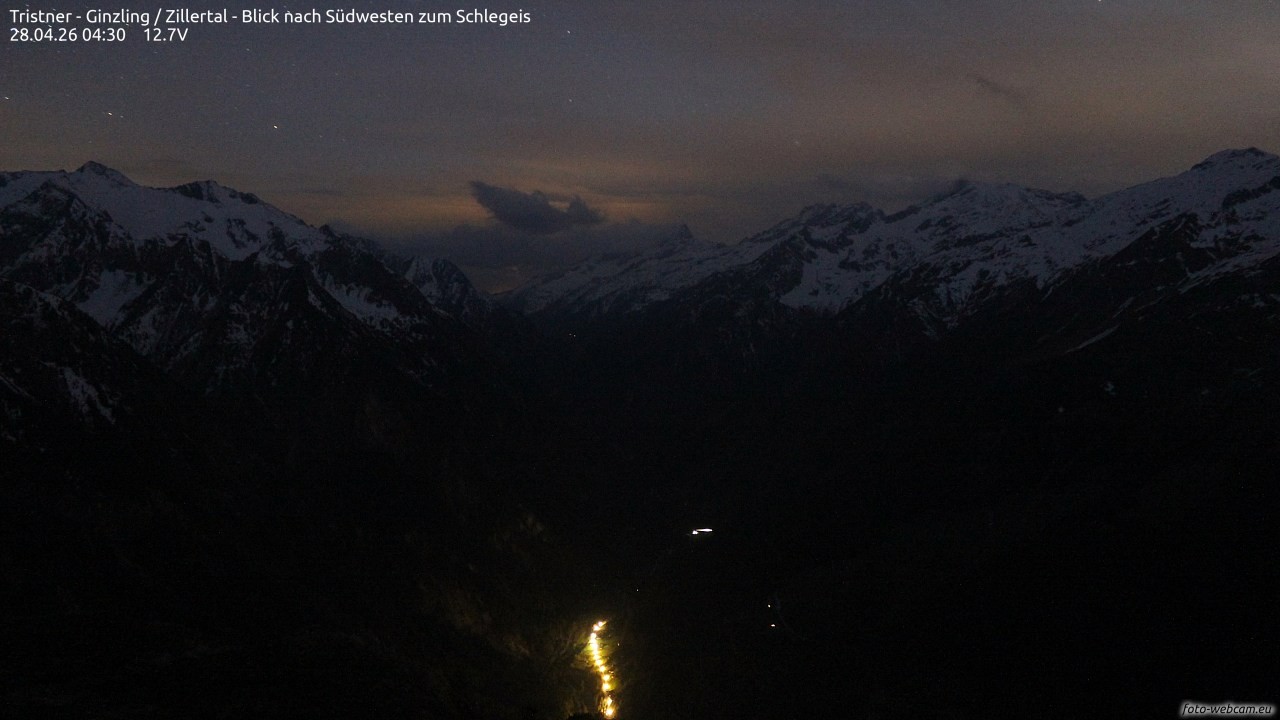 Archiv Foto Webcam Tristner/ Zillertal - Blick zum Grinberg