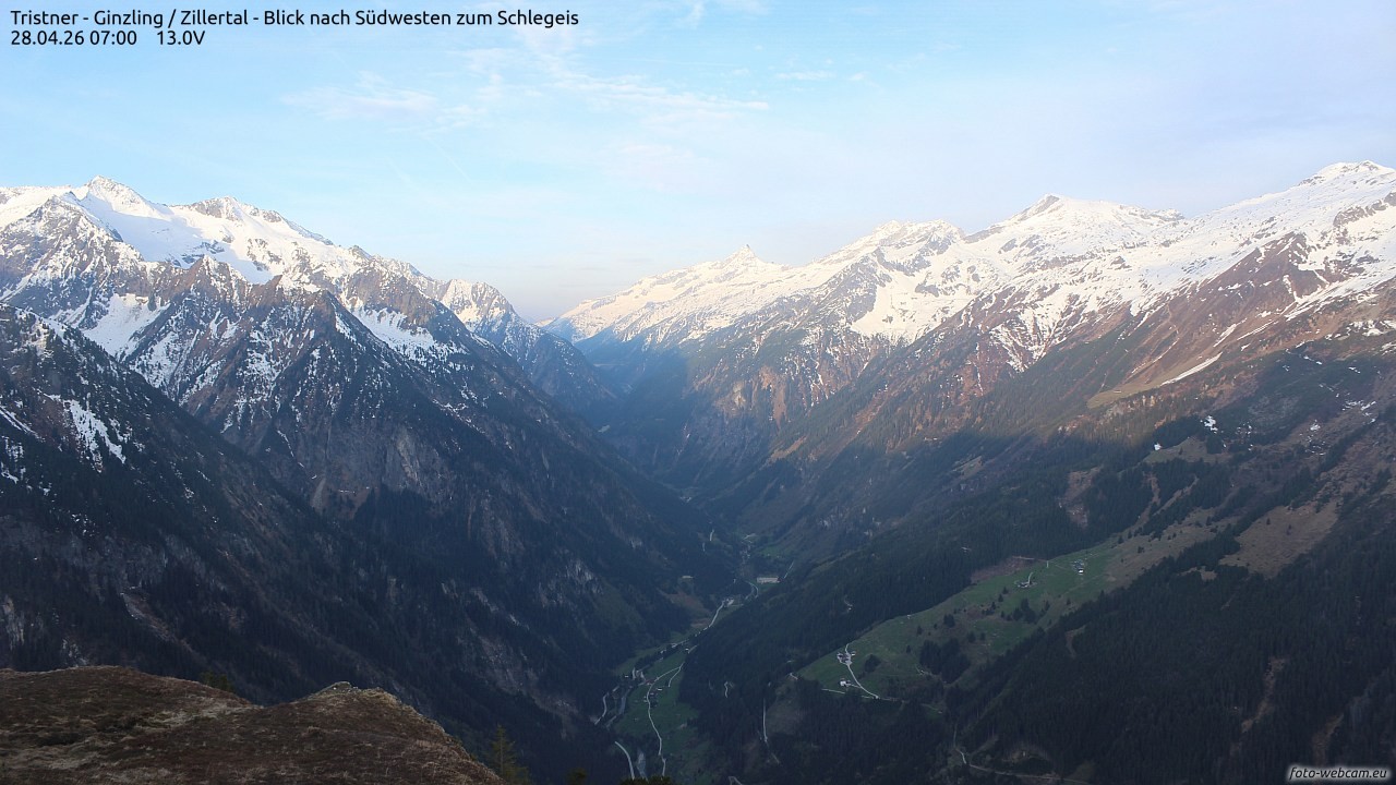 Archiv Foto Webcam Tristner/ Zillertal - Blick zum Grinberg
