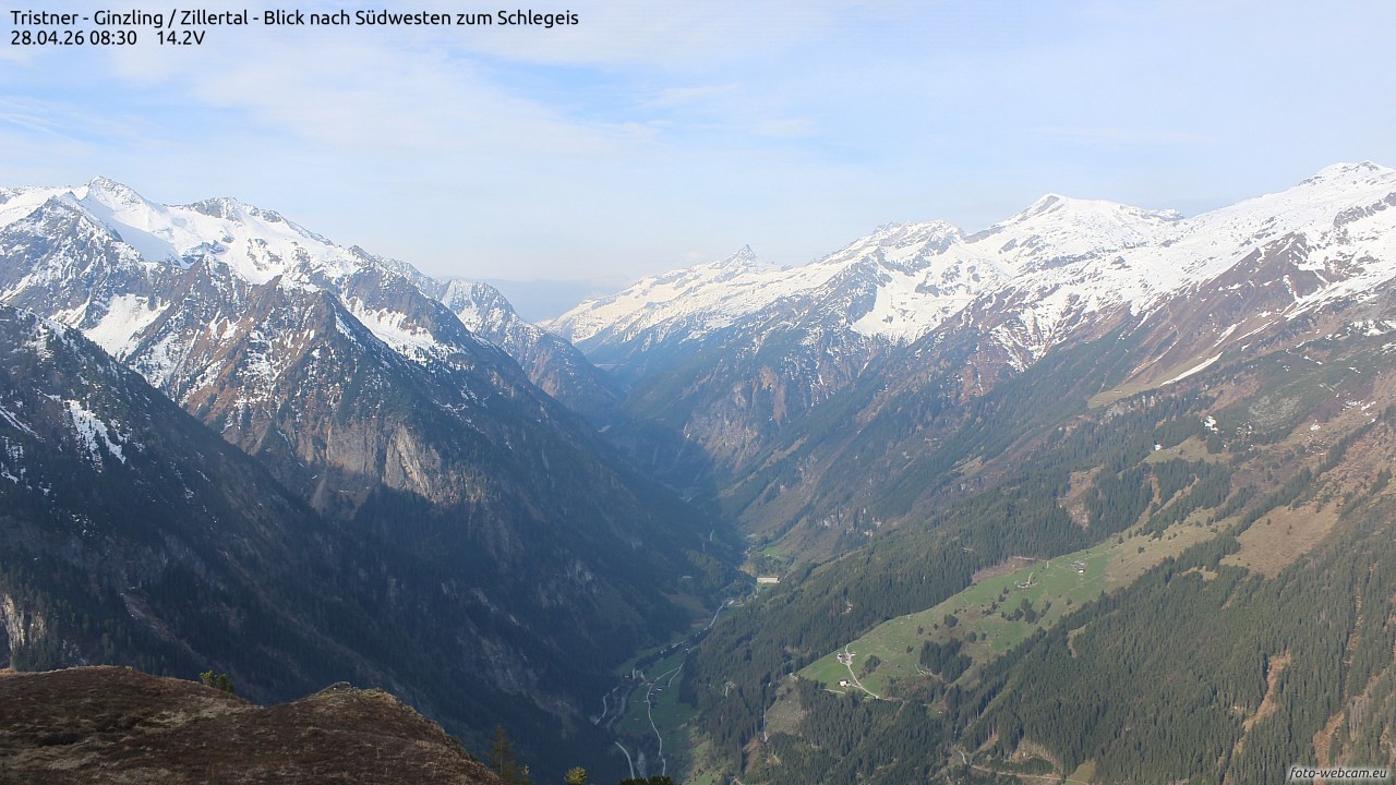 Archiv Foto Webcam Tristner/ Zillertal - Blick zum Grinberg