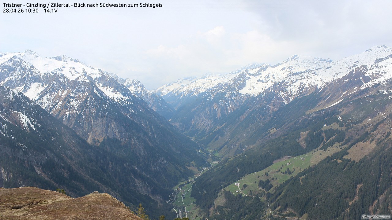 Archiv Foto Webcam Tristner/ Zillertal - Blick zum Grinberg