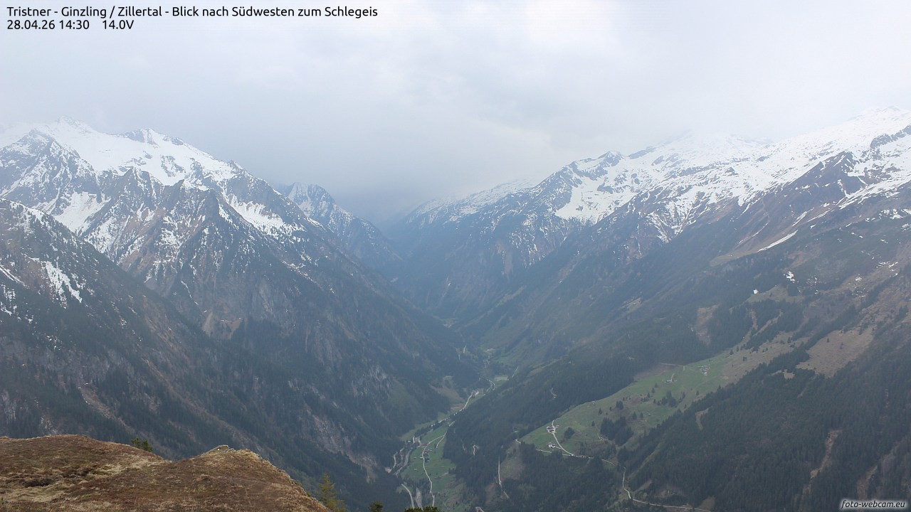 Archiv Foto Webcam Tristner/ Zillertal - Blick zum Grinberg