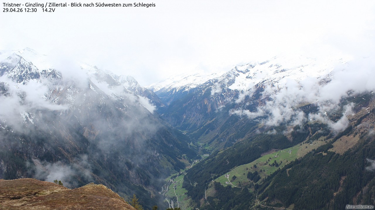 Archiv Foto Webcam Tristner/ Zillertal - Blick zum Grinberg