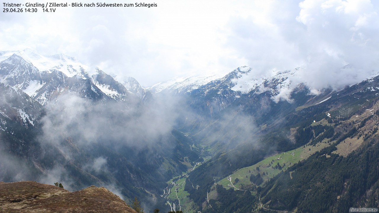 Archiv Foto Webcam Tristner/ Zillertal - Blick zum Grinberg