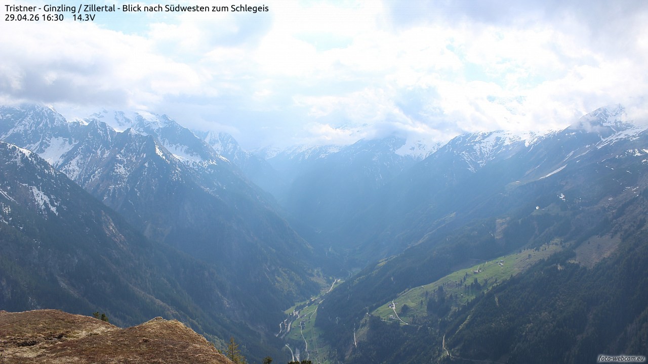 Archiv Foto Webcam Tristner/ Zillertal - Blick zum Grinberg