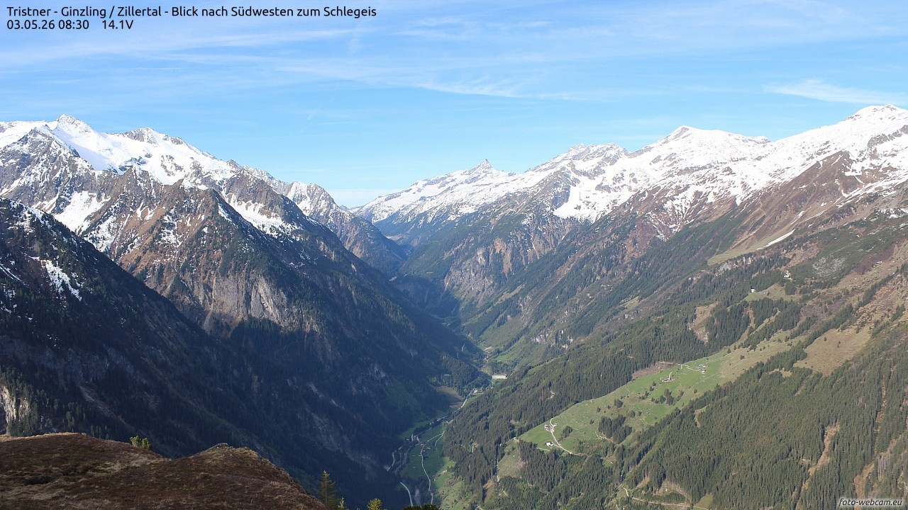 Archived image Webcam Tristner/ Zillertal - View to Grinberg
