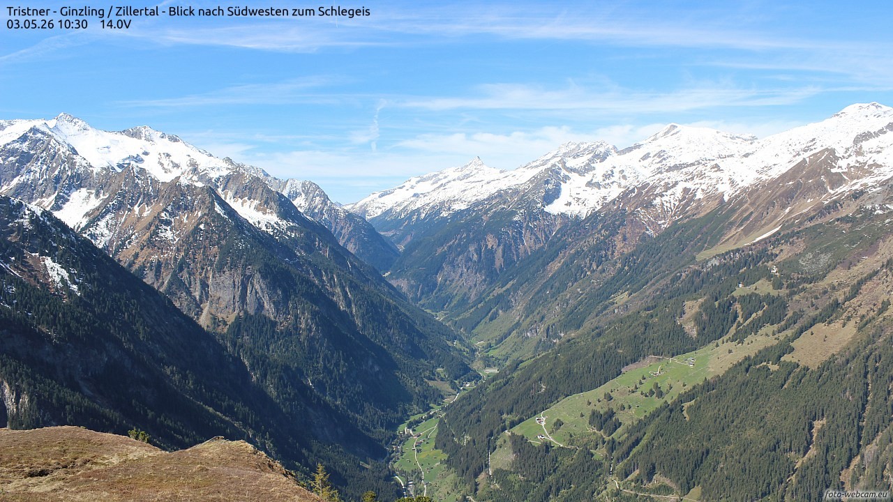 Archived image Webcam Tristner/ Zillertal - View to Grinberg
