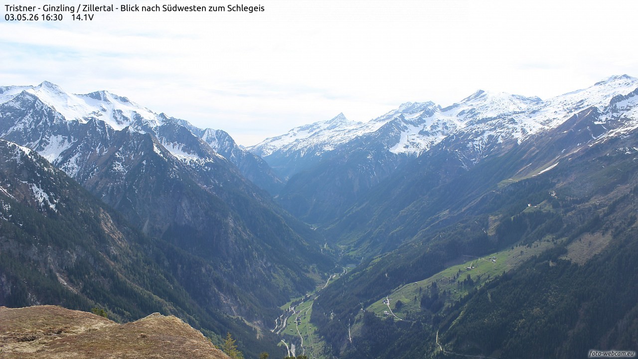 Archiv Foto Webcam Tristner/ Zillertal - Blick zum Grinberg