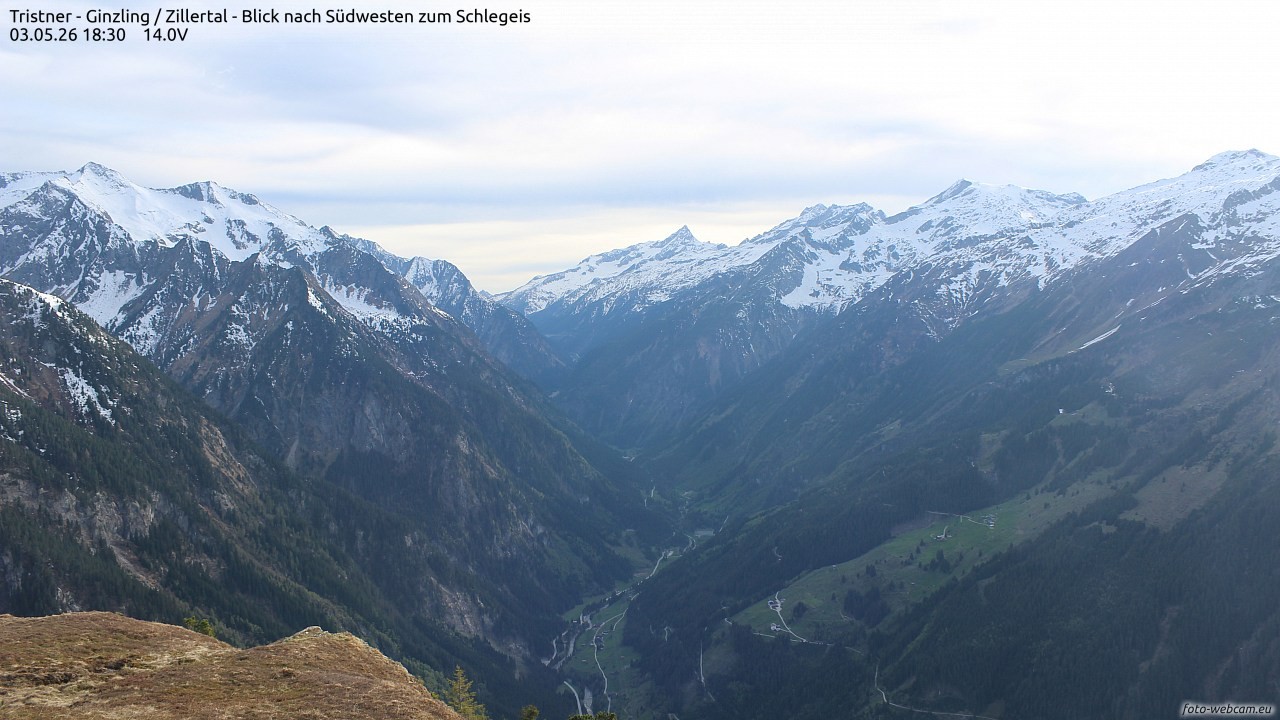 Archiv Foto Webcam Tristner/ Zillertal - Blick zum Grinberg