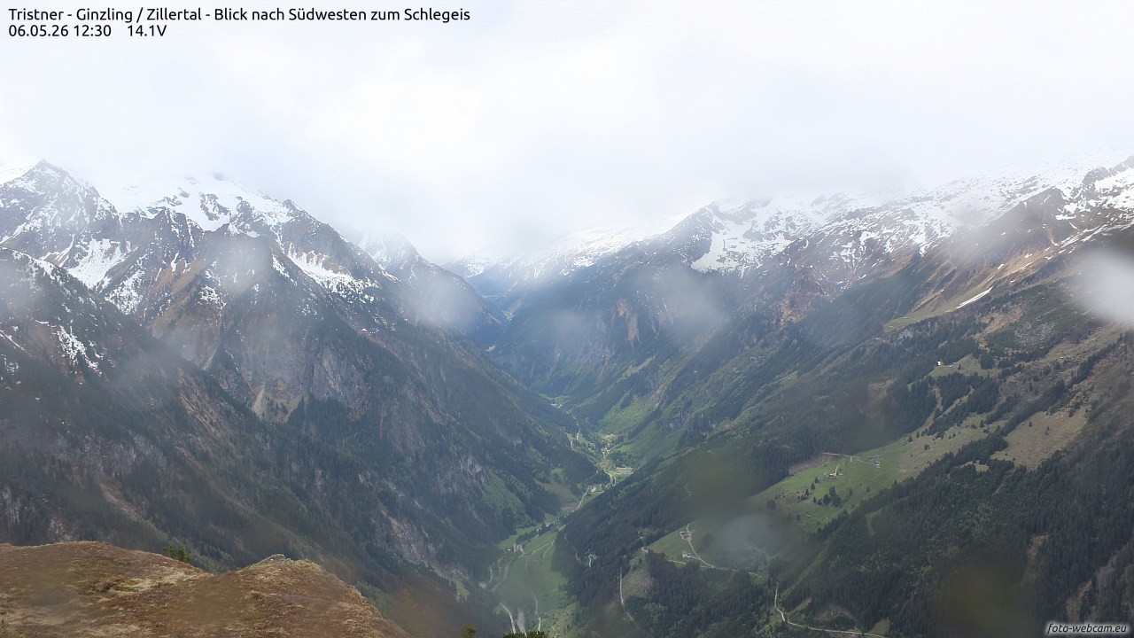 Archiv Foto Webcam Tristner/ Zillertal - Blick zum Grinberg