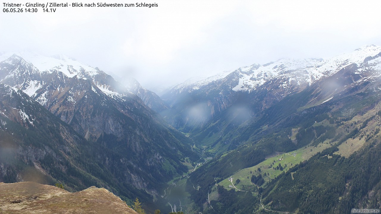Archiv Foto Webcam Tristner/ Zillertal - Blick zum Grinberg