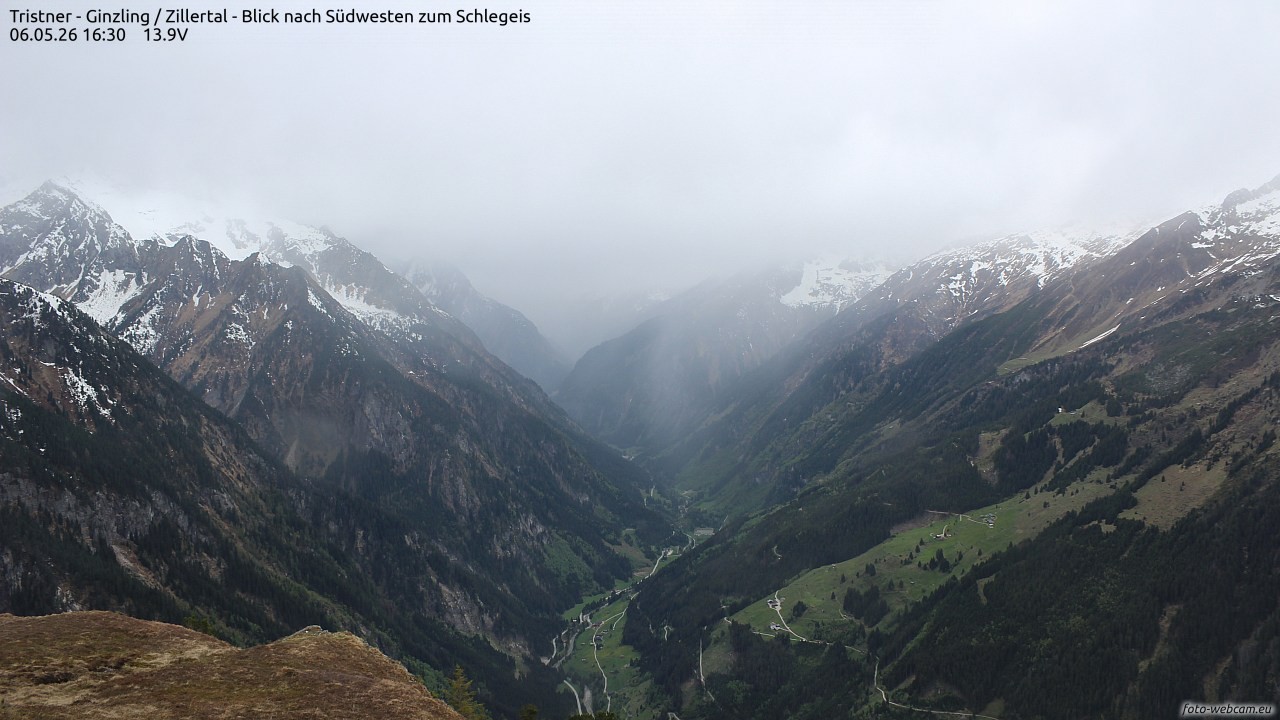 Archiv Foto Webcam Tristner/ Zillertal - Blick zum Grinberg