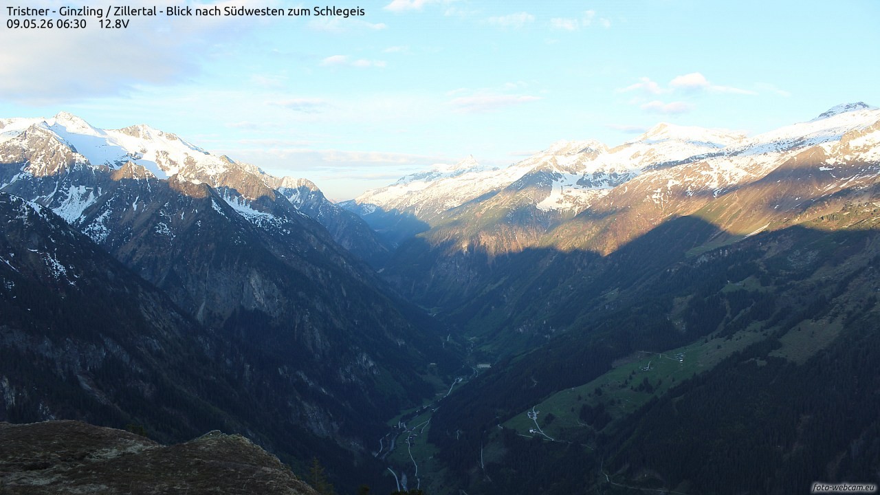 Archiv Foto Webcam Tristner/ Zillertal - Blick zum Grinberg