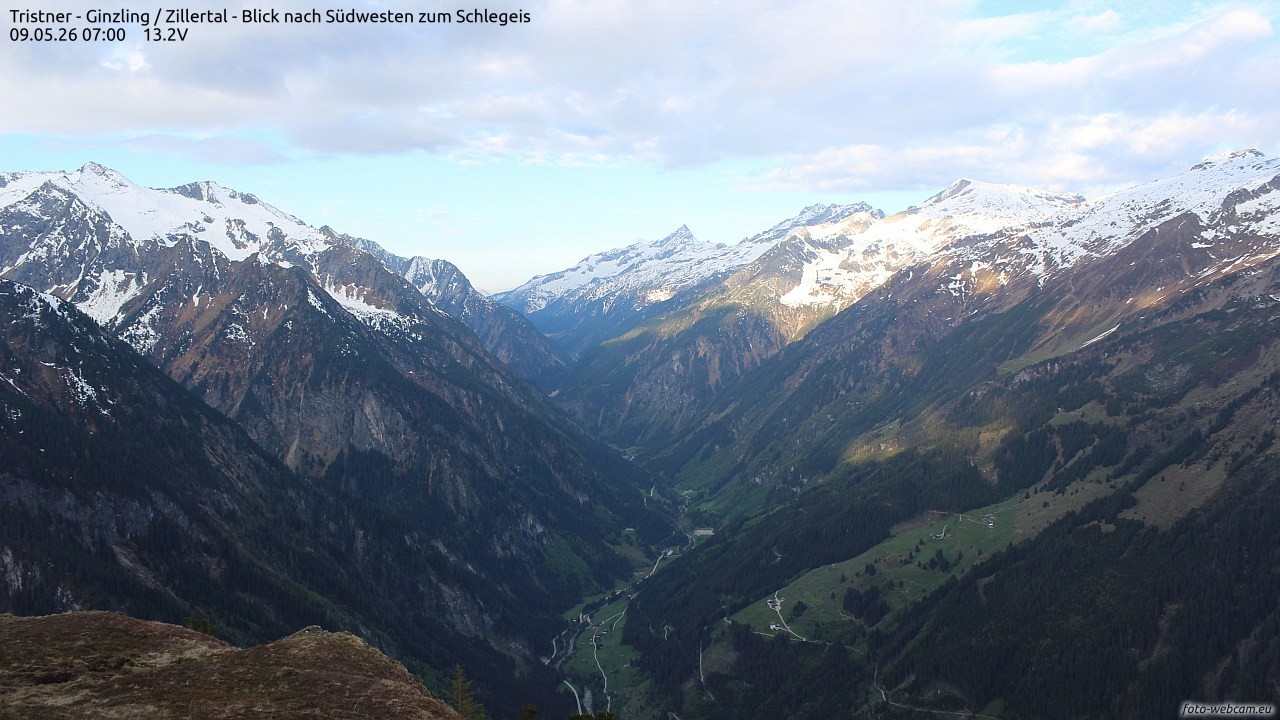 Archiv Foto Webcam Tristner/ Zillertal - Blick zum Grinberg