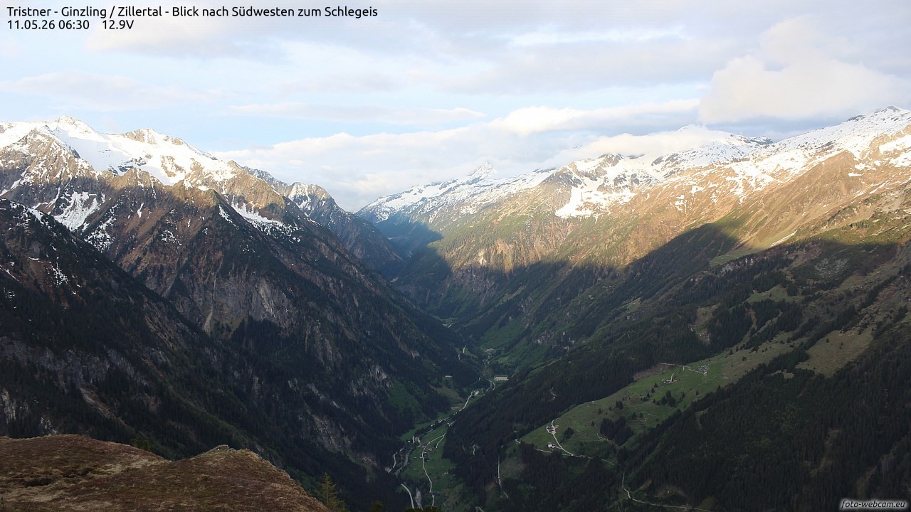 Archiv Foto Webcam Tristner/ Zillertal - Blick zum Grinberg