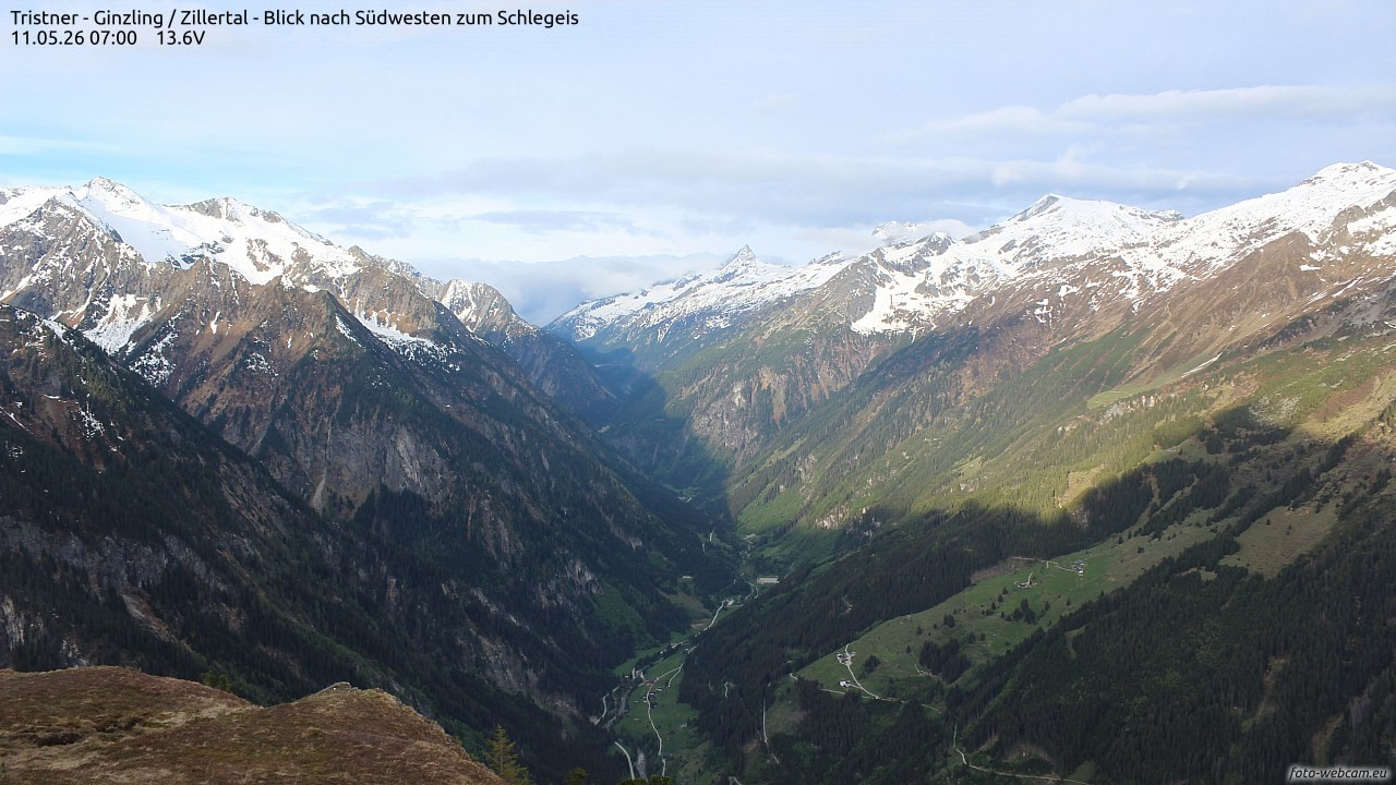 Archiv Foto Webcam Tristner/ Zillertal - Blick zum Grinberg