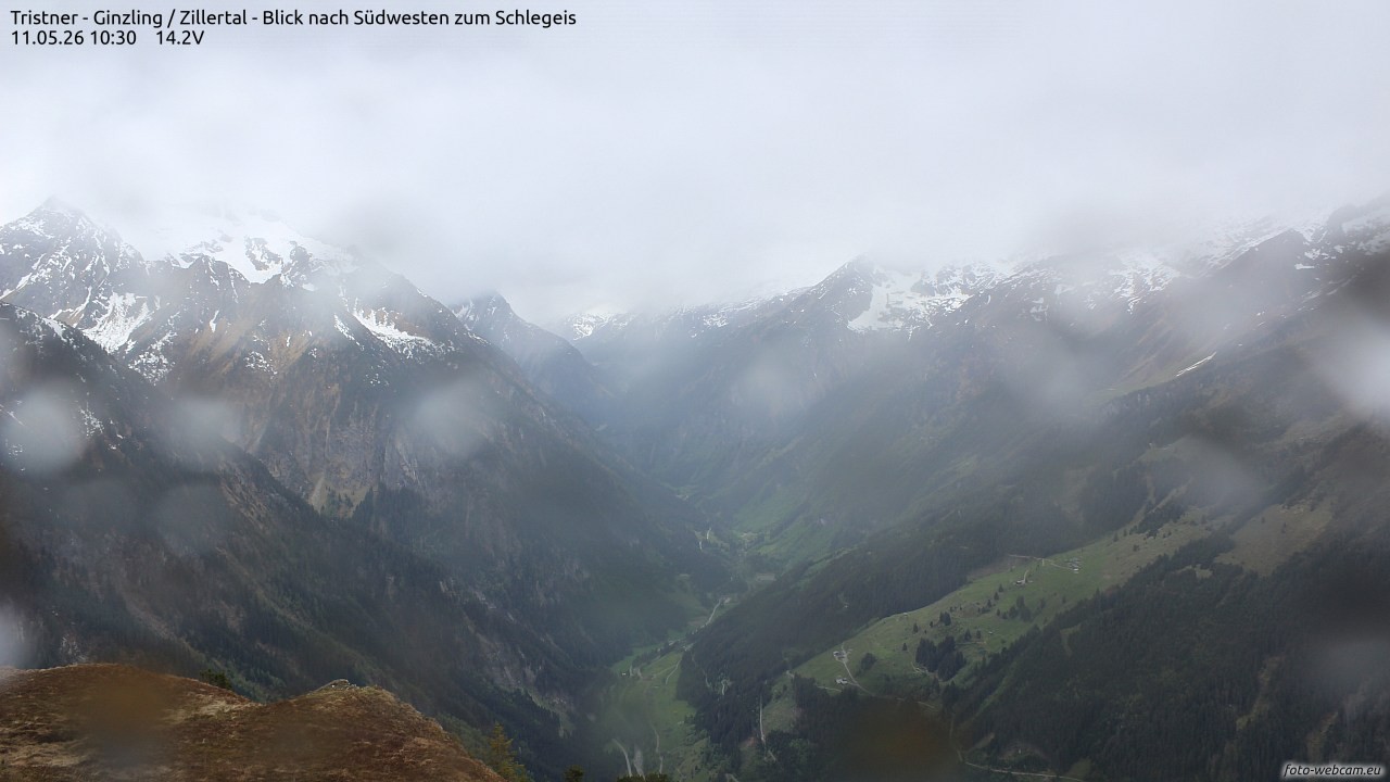 Archiv Foto Webcam Tristner/ Zillertal - Blick zum Grinberg