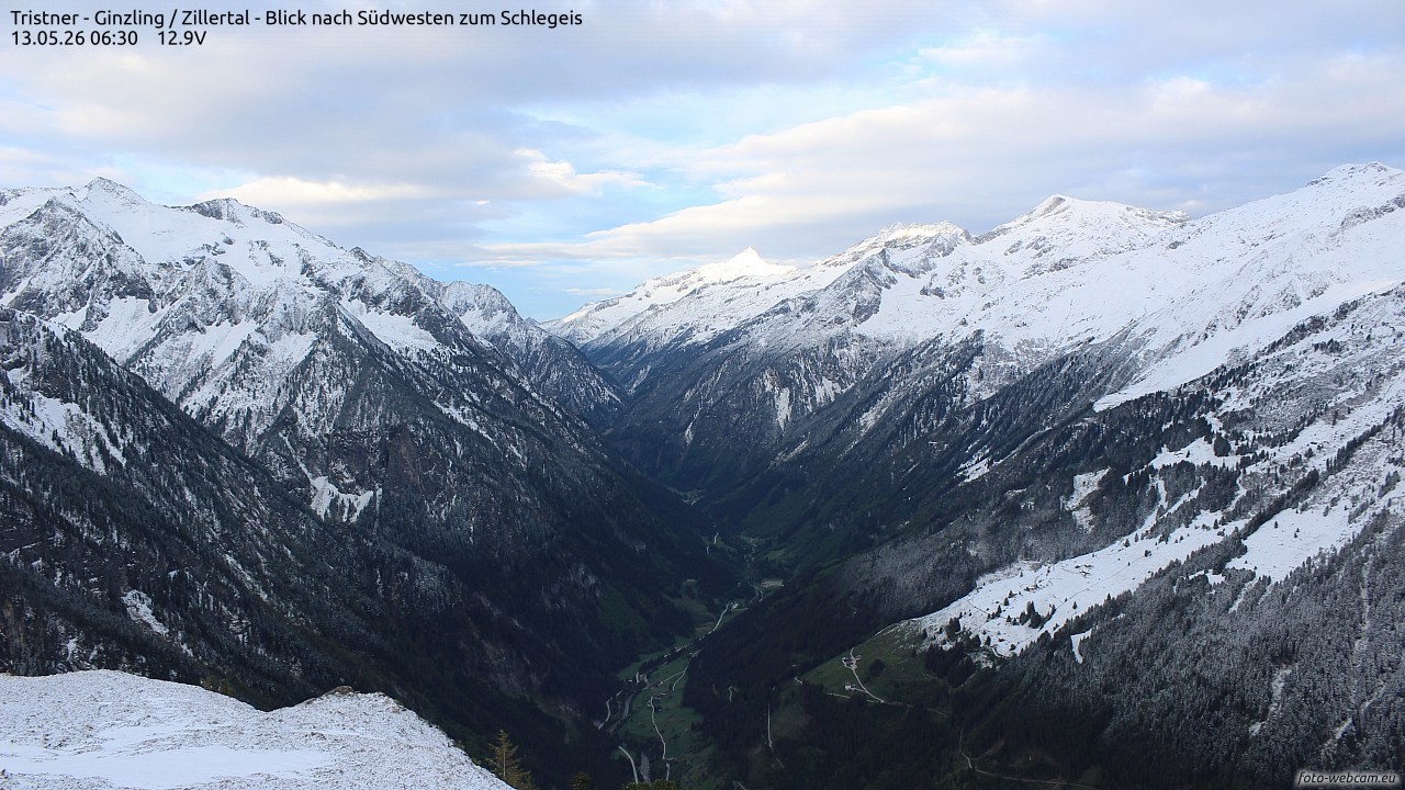 Archiv Foto Webcam Tristner/ Zillertal - Blick zum Grinberg