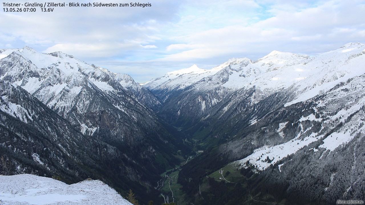Archiv Foto Webcam Tristner/ Zillertal - Blick zum Grinberg