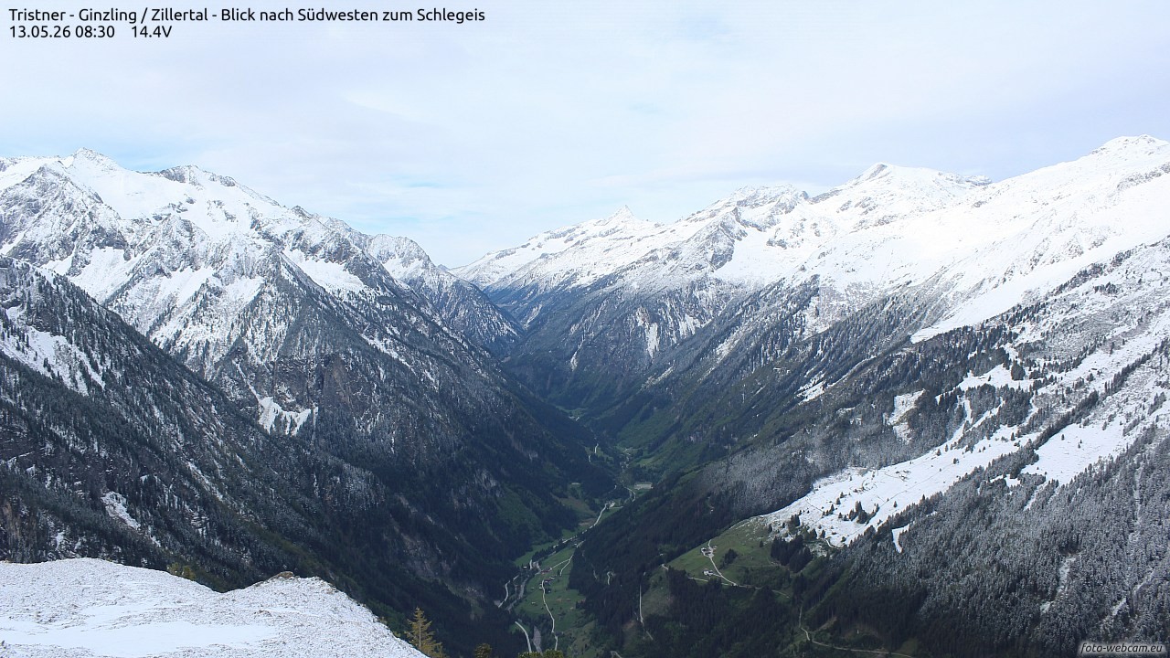 Archiv Foto Webcam Tristner/ Zillertal - Blick zum Grinberg