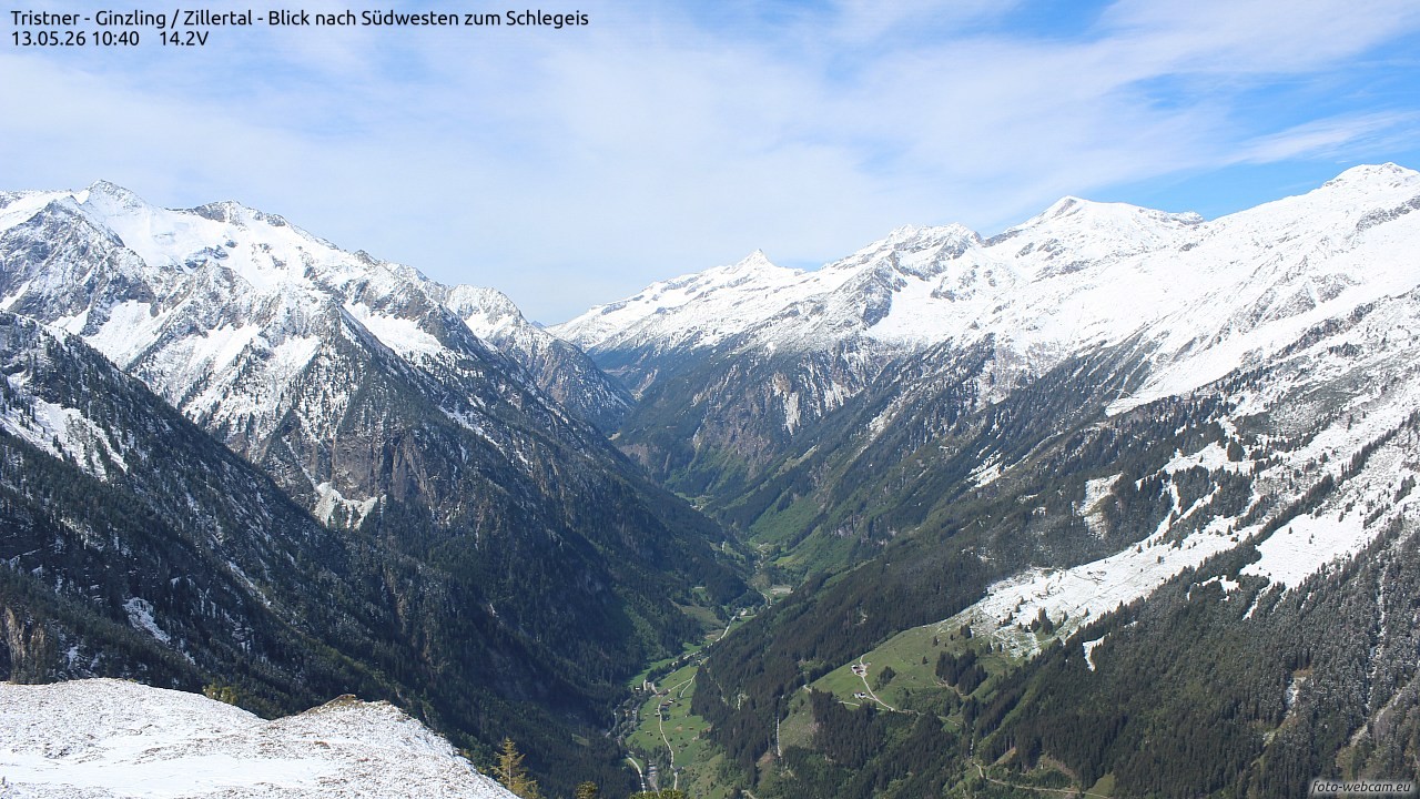 Archiv Foto Webcam Tristner/ Zillertal - Blick zum Grinberg