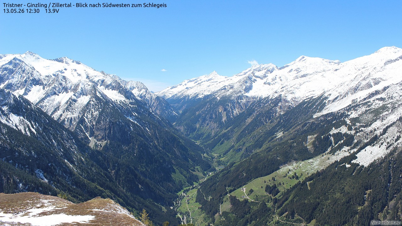 Archiv Foto Webcam Tristner/ Zillertal - Blick zum Grinberg
