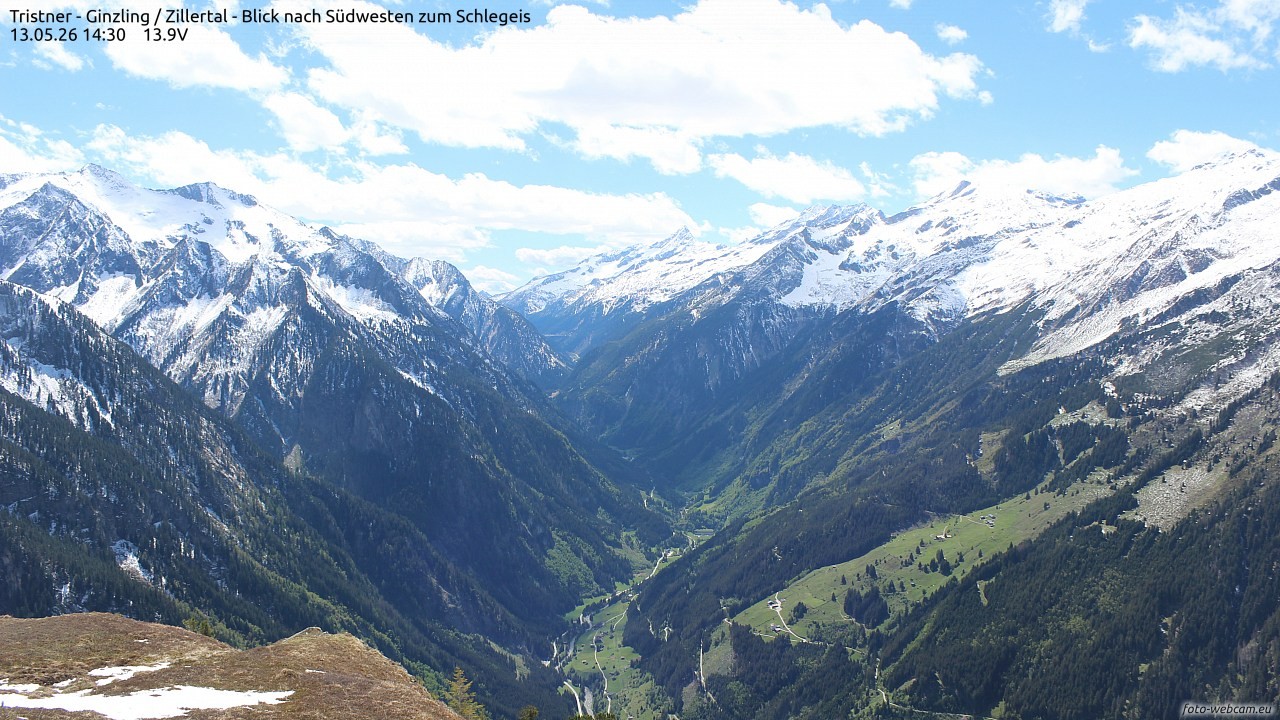 Archiv Foto Webcam Tristner/ Zillertal - Blick zum Grinberg