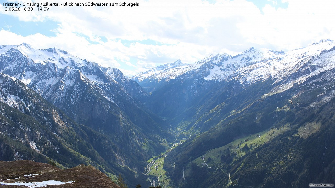 Archiv Foto Webcam Tristner/ Zillertal - Blick zum Grinberg