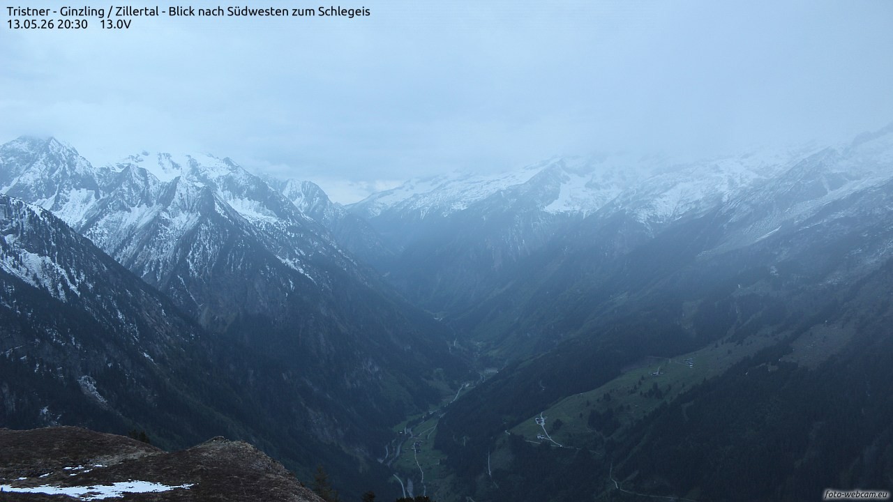 Archiv Foto Webcam Tristner/ Zillertal - Blick zum Grinberg