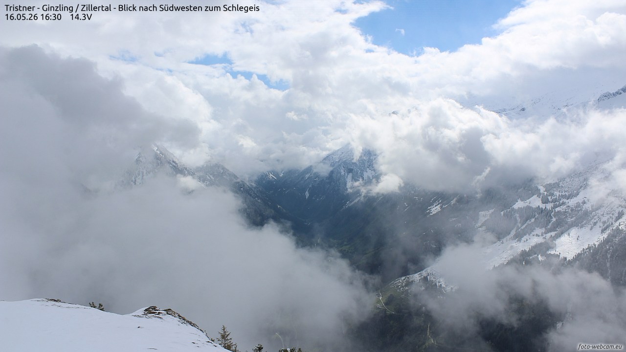 Archiv Foto Webcam Tristner/ Zillertal - Blick zum Grinberg