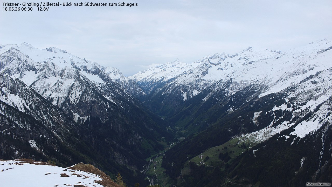 Archiv Foto Webcam Tristner/ Zillertal - Blick zum Grinberg