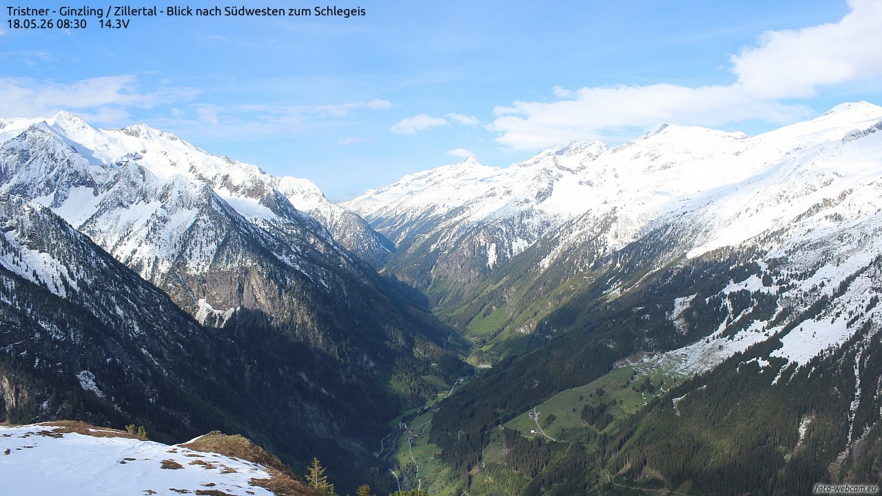 Archiv Foto Webcam Tristner/ Zillertal - Blick zum Grinberg