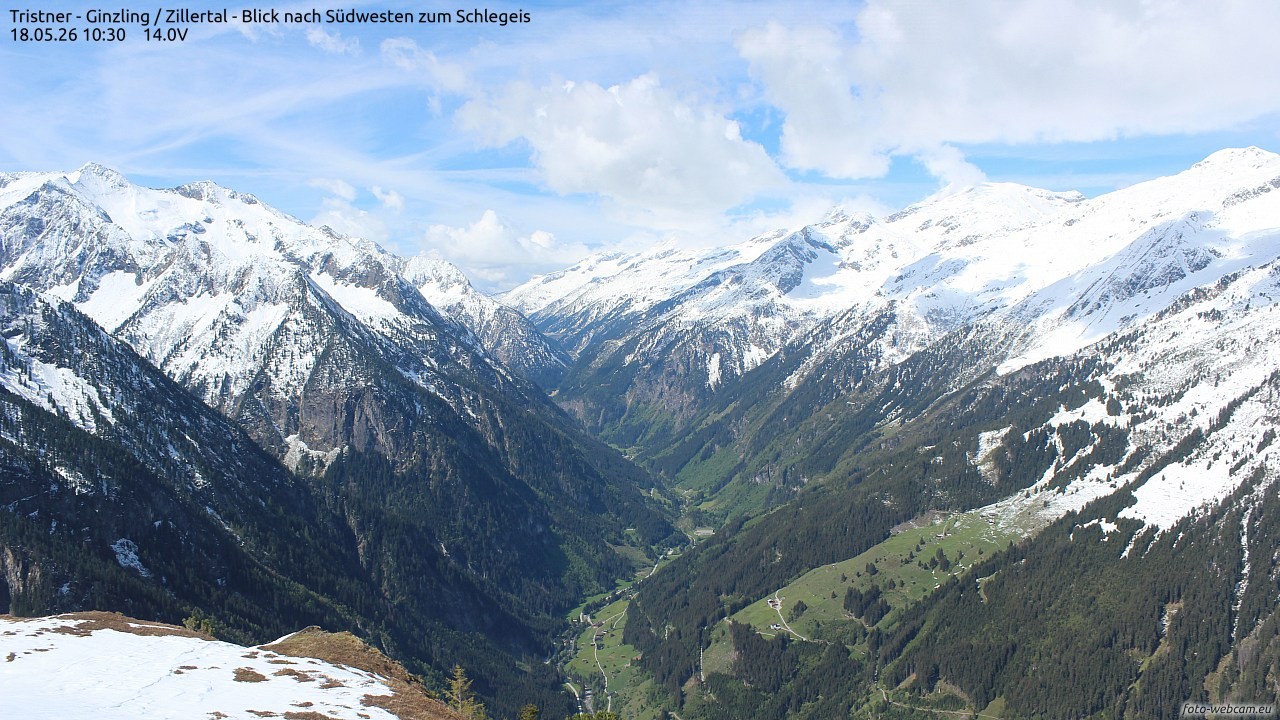 Archiv Foto Webcam Tristner/ Zillertal - Blick zum Grinberg