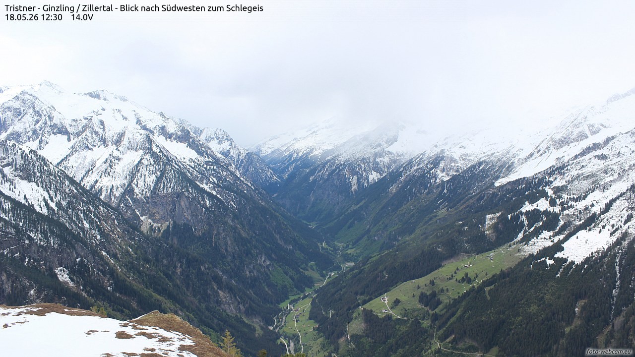 Archiv Foto Webcam Tristner/ Zillertal - Blick zum Grinberg