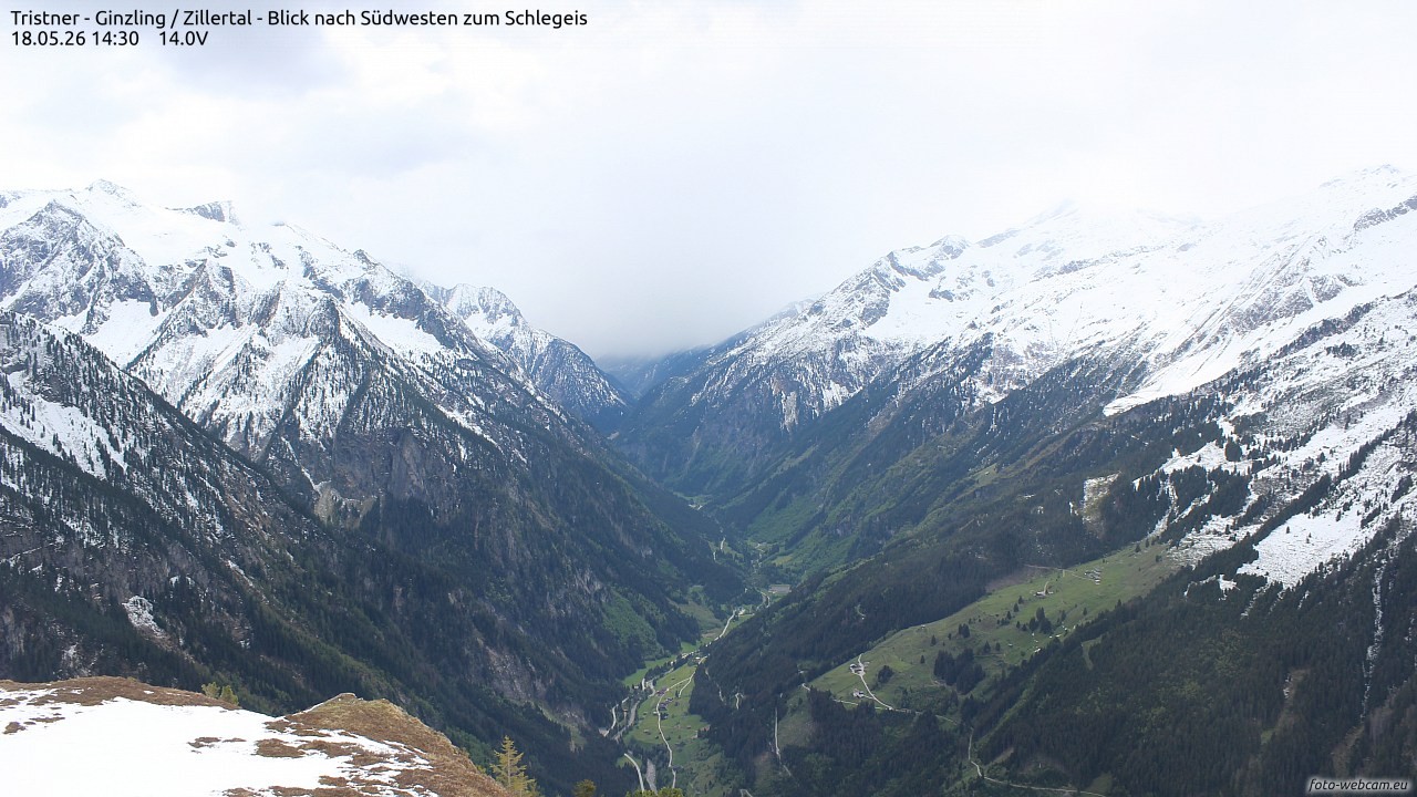 Archiv Foto Webcam Tristner/ Zillertal - Blick zum Grinberg