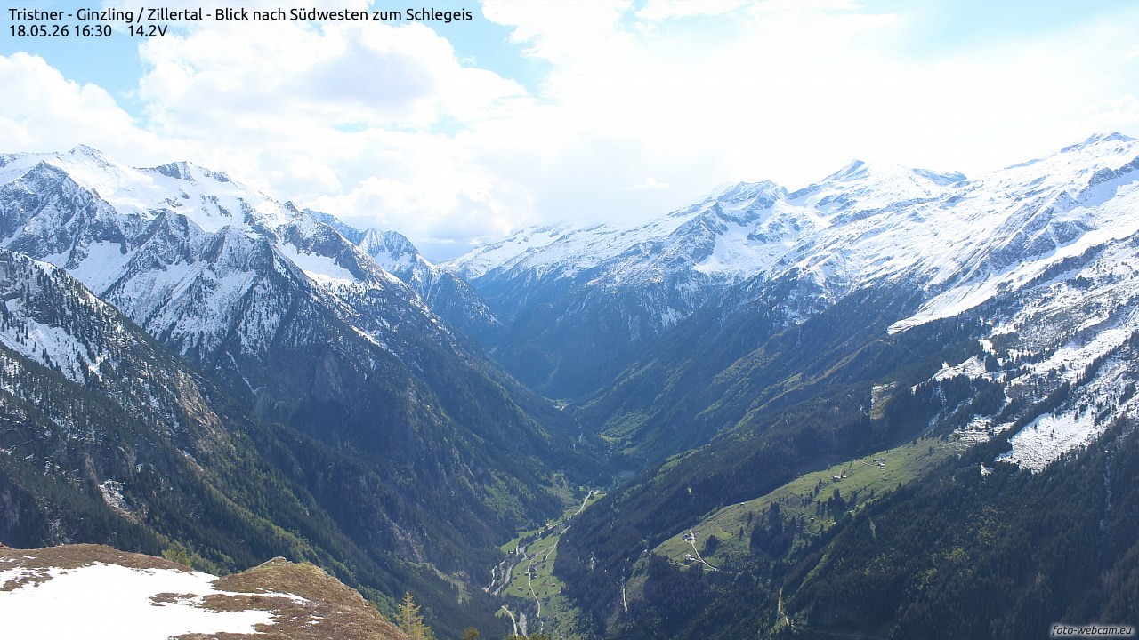 Archiv Foto Webcam Tristner/ Zillertal - Blick zum Grinberg
