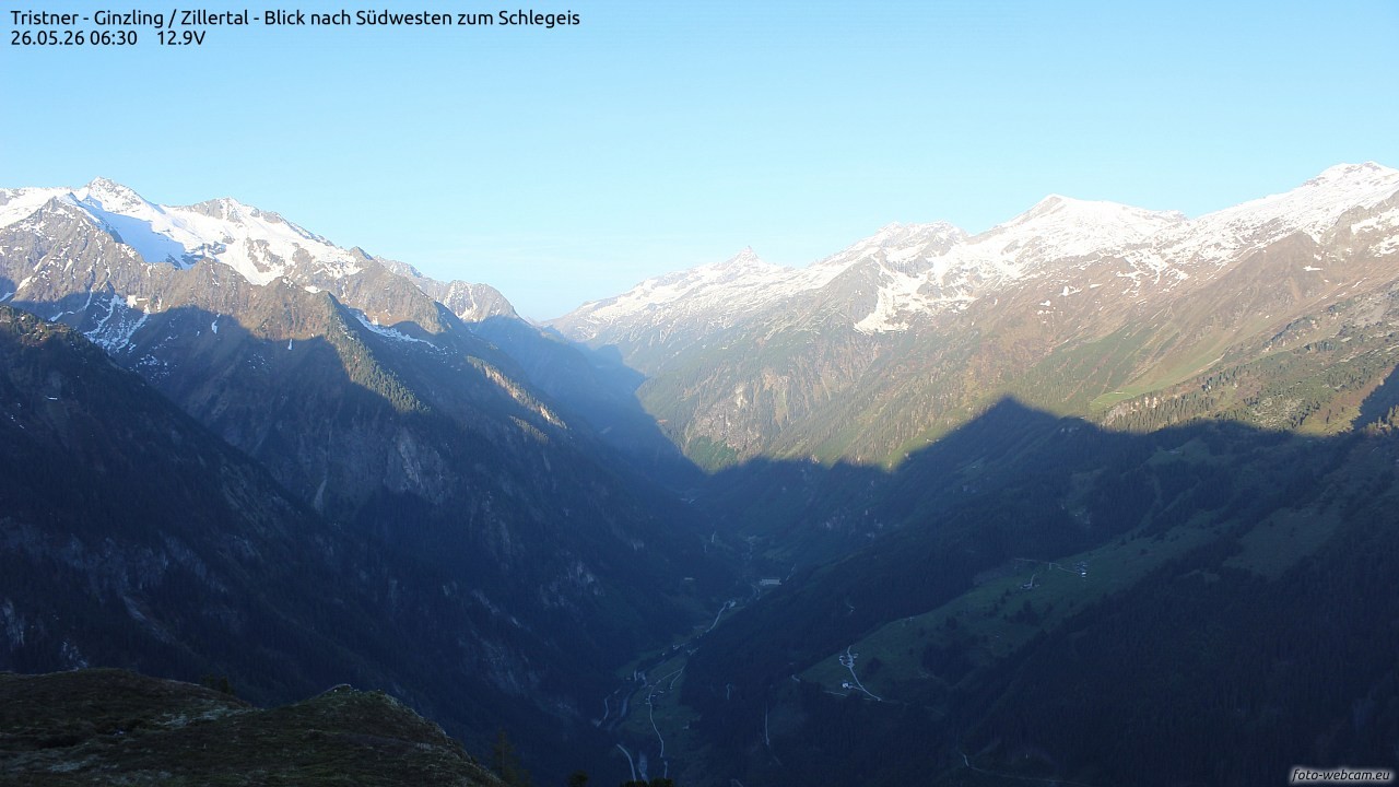 Archiv Foto Webcam Tristner/ Zillertal - Blick zum Grinberg