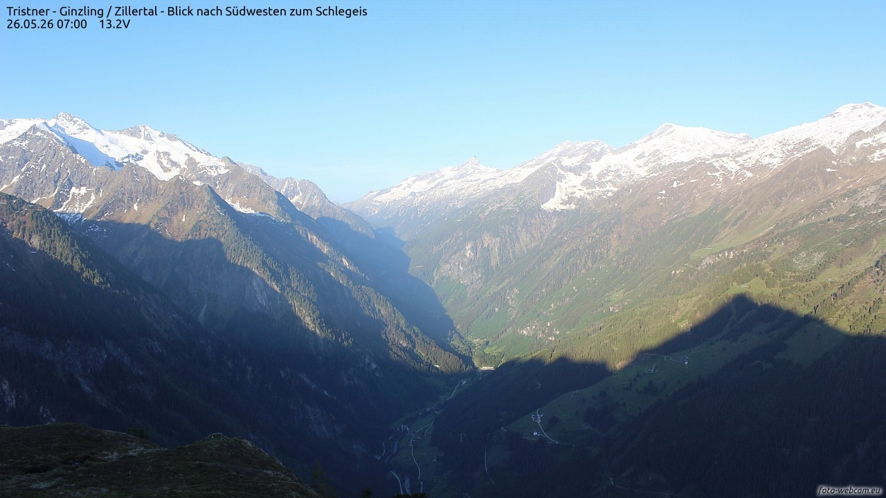 Archiv Foto Webcam Tristner/ Zillertal - Blick zum Grinberg