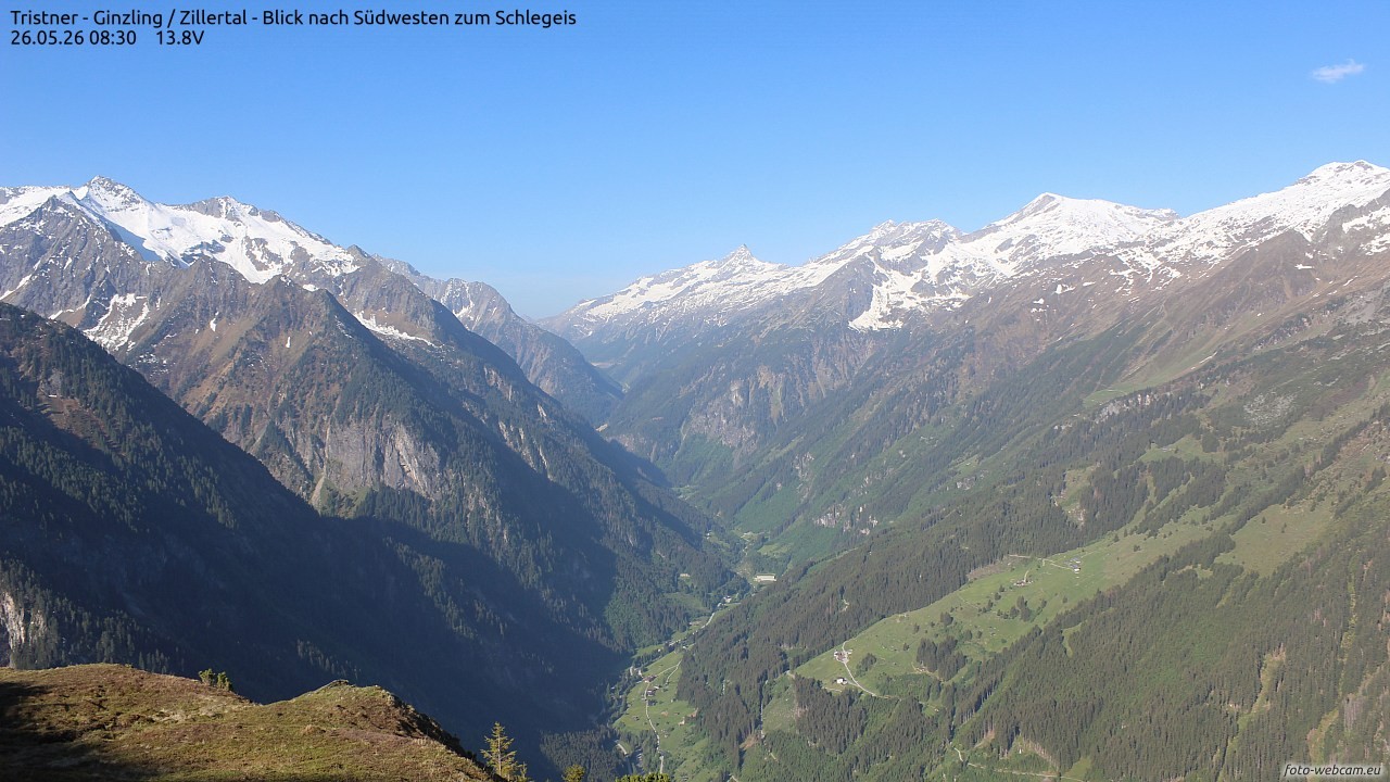 Archiv Foto Webcam Tristner/ Zillertal - Blick zum Grinberg