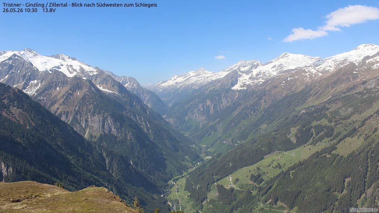 Archiv Foto Webcam Tristner/ Zillertal - Blick zum Grinberg