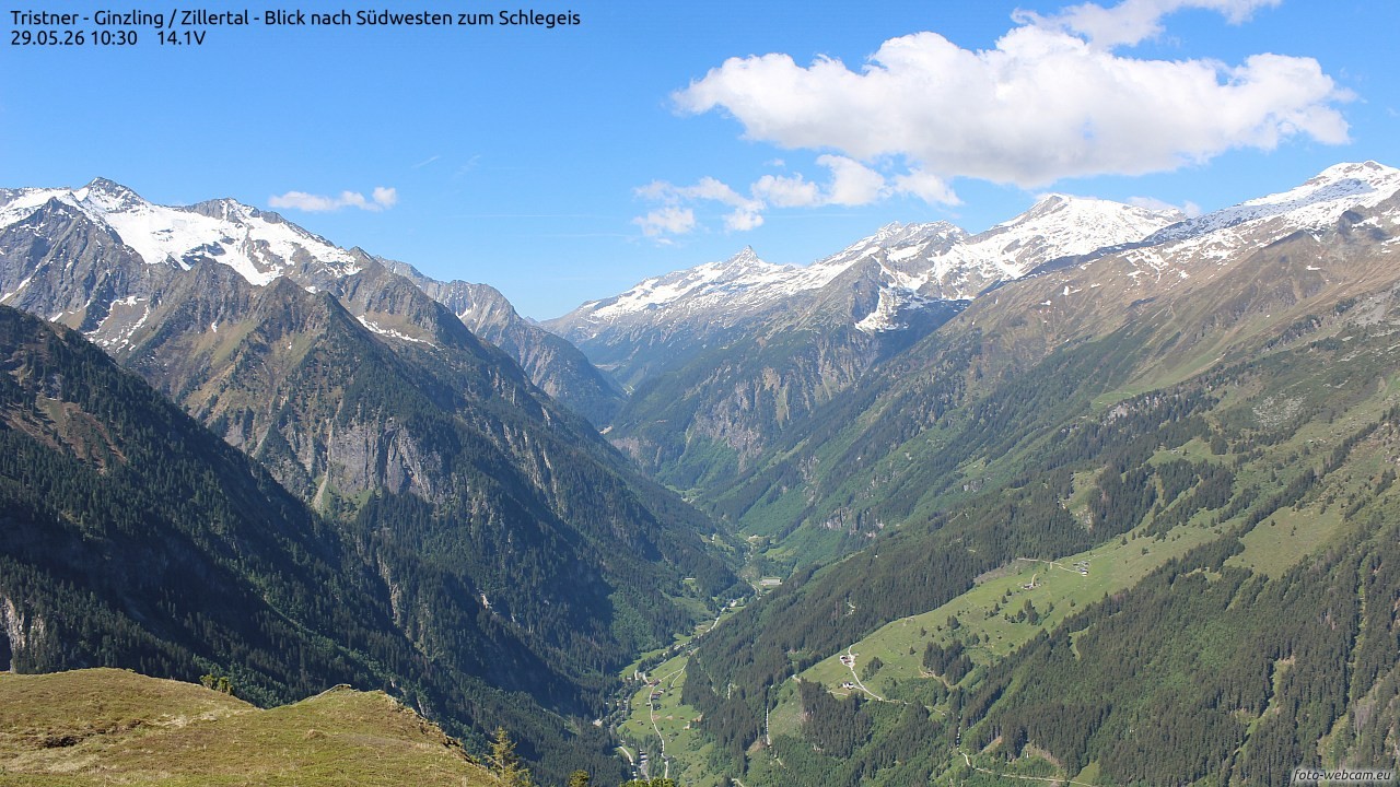 Archiv Foto Webcam Tristner/ Zillertal - Blick zum Grinberg