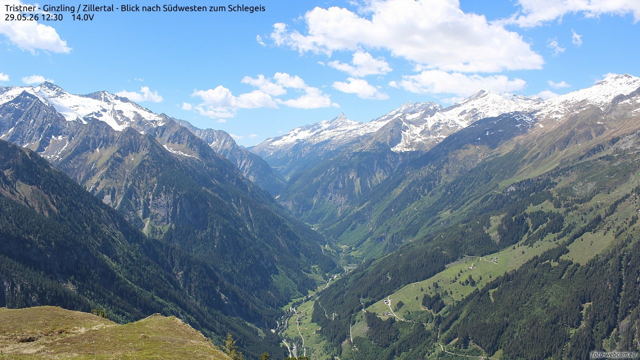 Archiv Foto Webcam Tristner/ Zillertal - Blick zum Grinberg