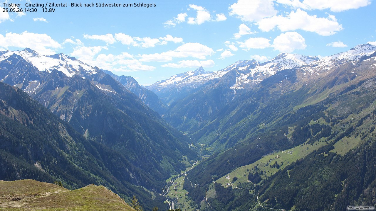 Archiv Foto Webcam Tristner/ Zillertal - Blick zum Grinberg