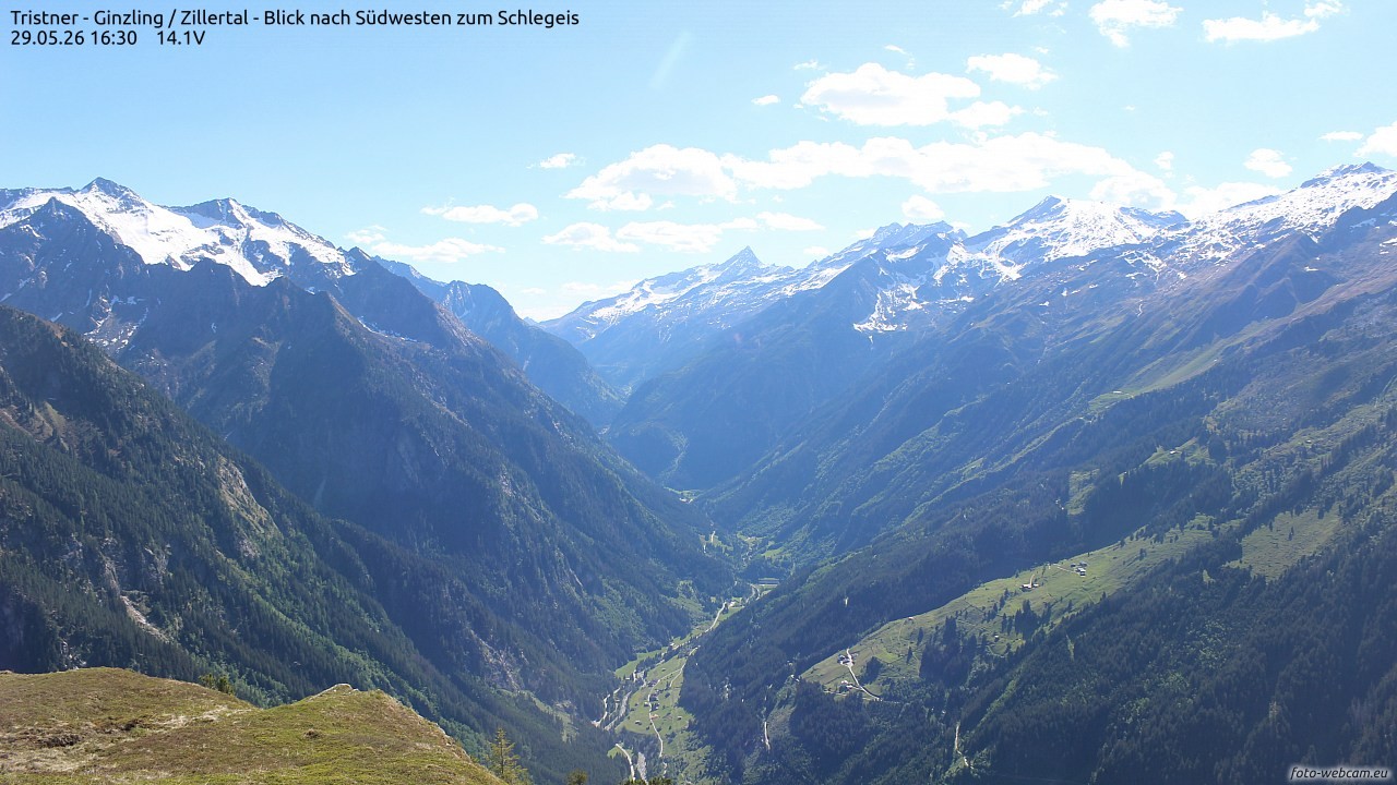 Archiv Foto Webcam Tristner/ Zillertal - Blick zum Grinberg