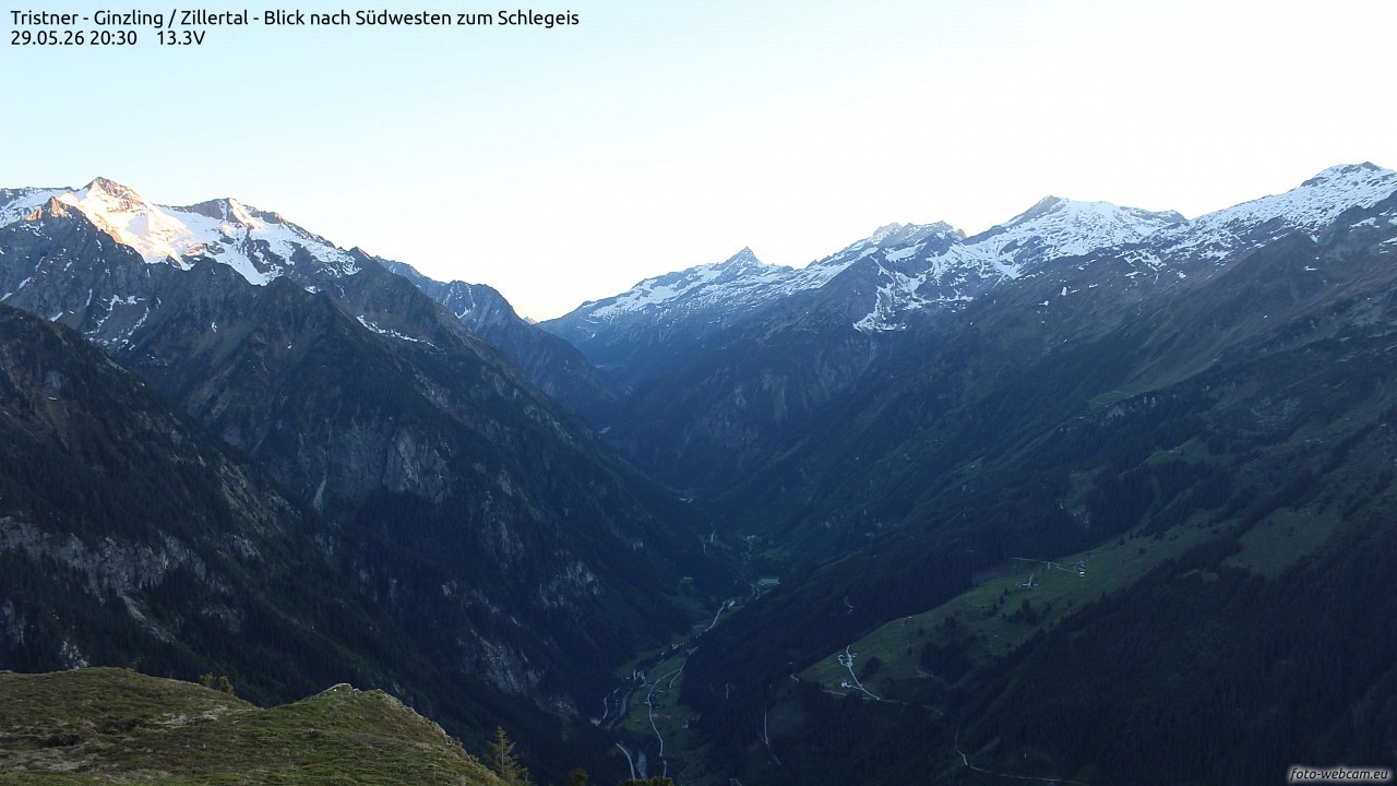 Archiv Foto Webcam Tristner/ Zillertal - Blick zum Grinberg